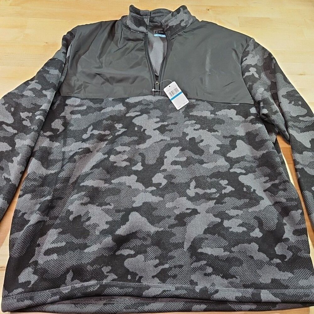 PGA TOUR Men's Camo Fleece 1/4 Zip Golf Pullover Gray And Black Size XL